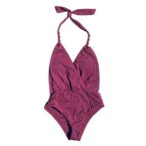 Vix Paula Hermanny one piece swimsuit ventana halter tie maroon red small NWT
